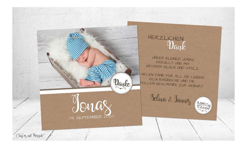 Danksagungskarte Baby Junge quadratisch