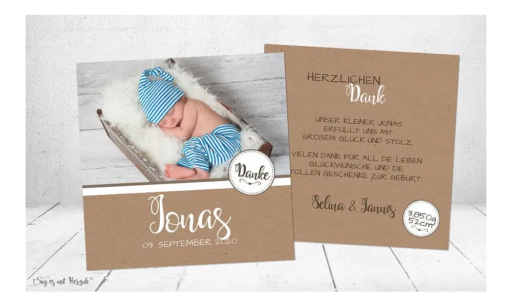 Danksagungskarte Baby Junge quadratisch