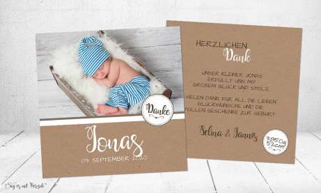 Danksagungskarte Baby Junge quadratisch