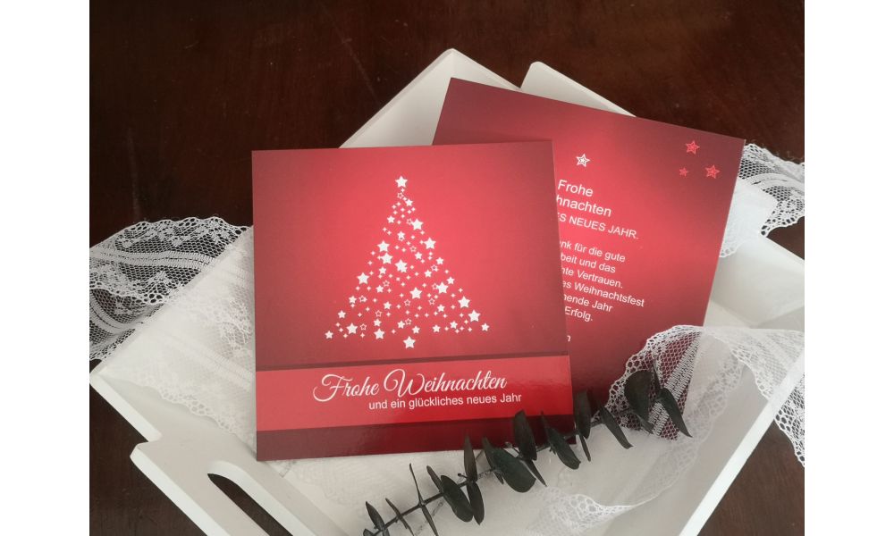 Firmenweihnachtskarte in Rot – edel, individuell & professionell