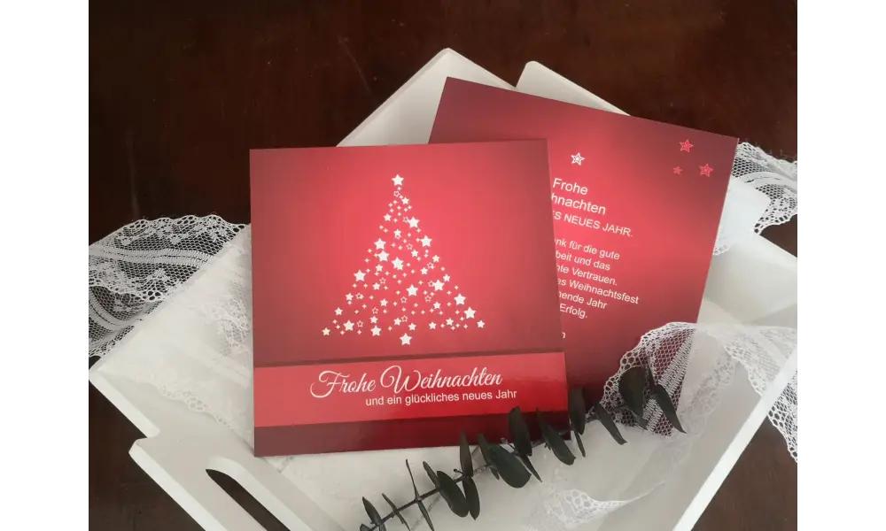 Firmenweihnachtskarte in Rot – edel, individuell & professionell