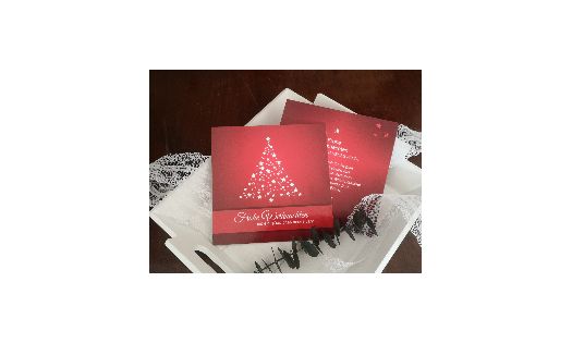 Firmen Weihnachtskarte in rot, Text in Weihnachtsbaum Form
