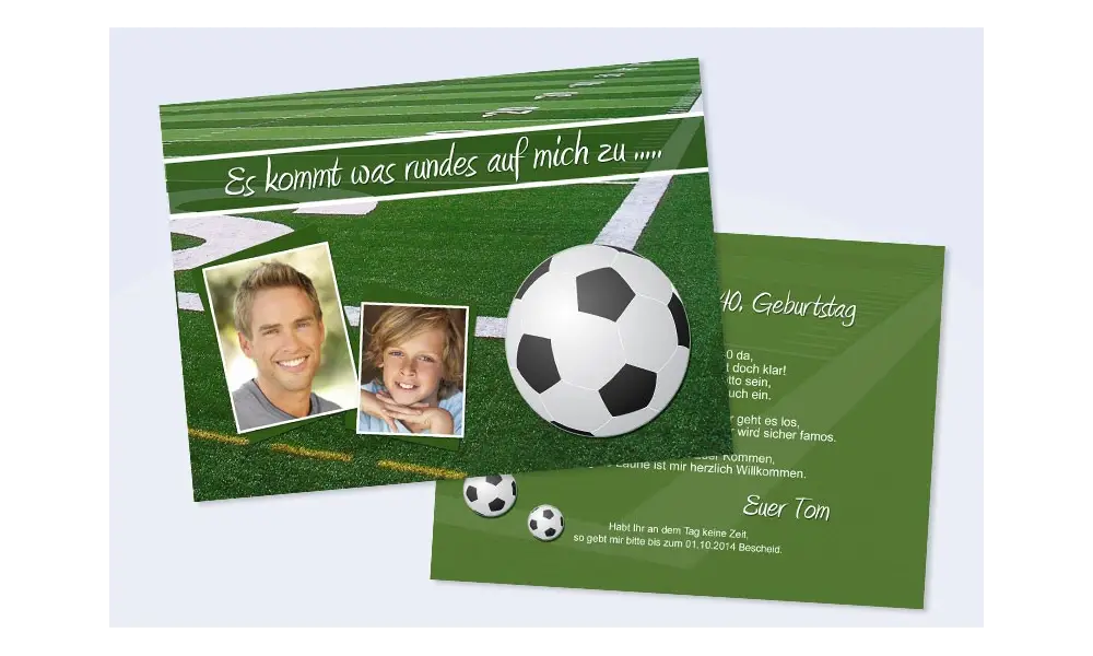 Einladungskarte runder Geburtstag, Flachkarte, "Fußballfan"