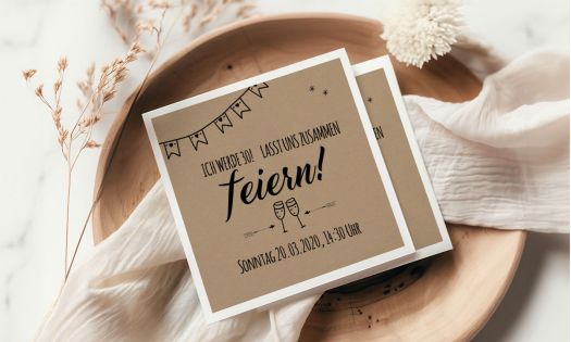 Einladungskarten modern Geburtstag Kraftpapier quadratische Postkarte