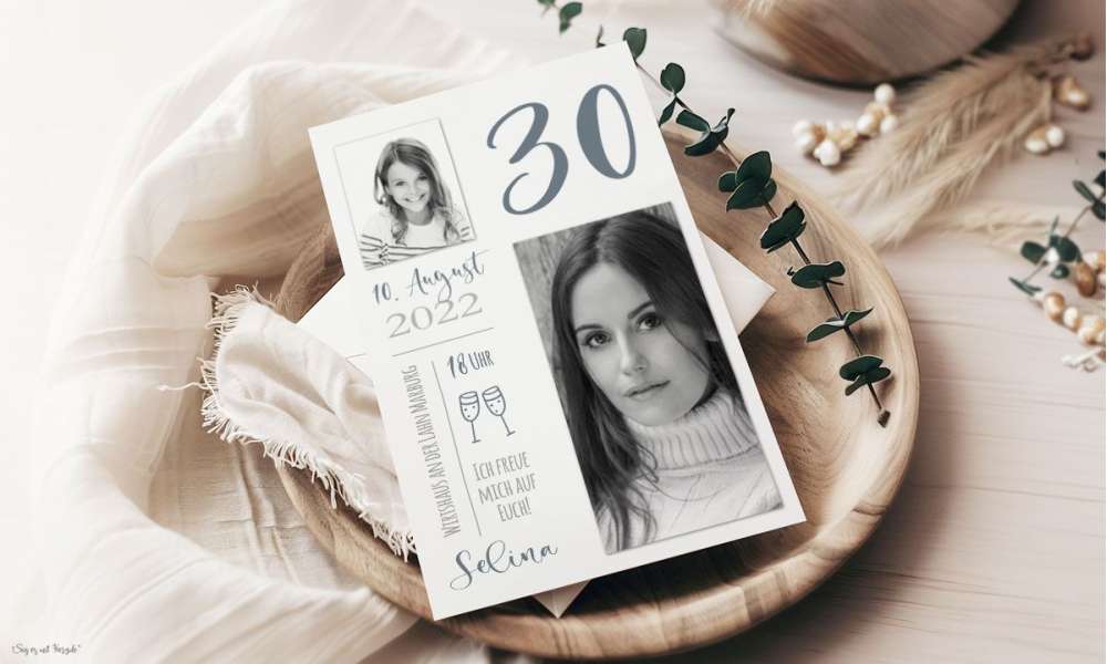 Moderne Einladungskarten 30 Geburtstag mit Foto früher heute