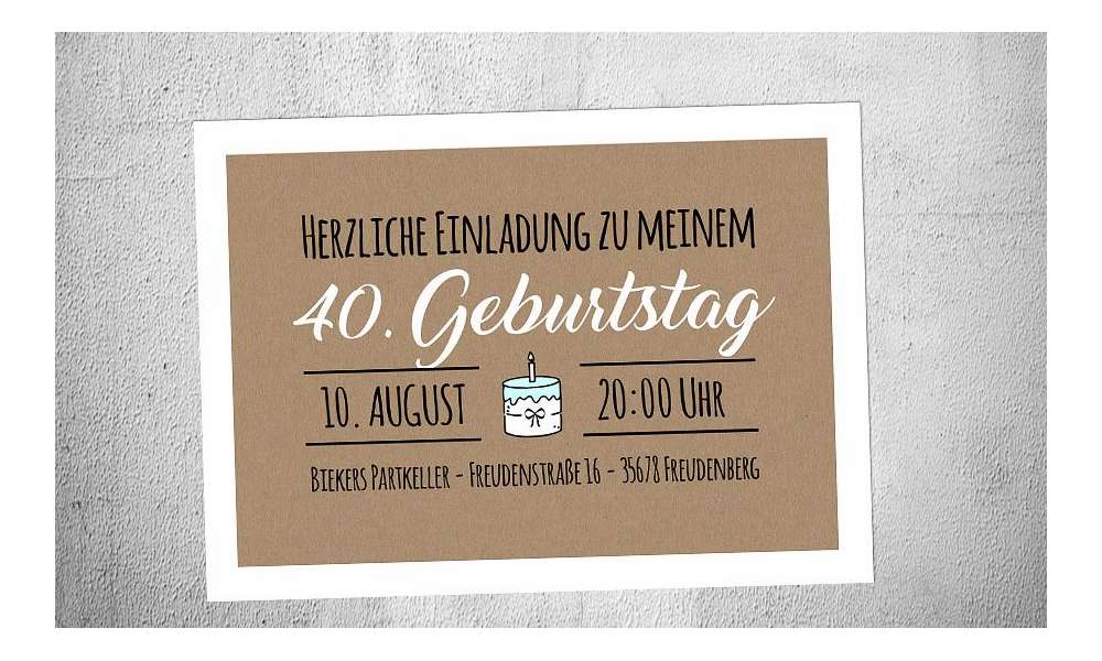 Einladungskarten 40 Geburtstag ohne Foto Kraftpapier Postkarte