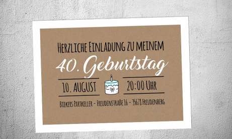 Einladungskarten 40 Geburtstag ohne Foto Kraftpapier Postkarte