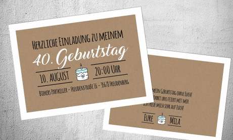 Einladungskarten 40 Geburtstag ohne Foto Kraftpapier Postkarte