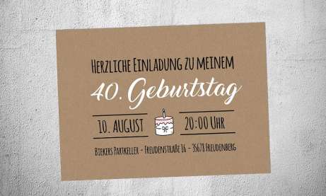 Einladungskarten 40 Geburtstag ohne Foto Kraftpapier Postkarte