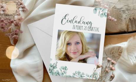Einladungskarten 40. Geburtstag Greenery Eukalyptus mit Foto