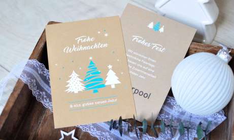 Weihnachtskarten geschäftlich auf Recyclingpapier mit Logo individuelle Postkarte Kraftpapier Optik