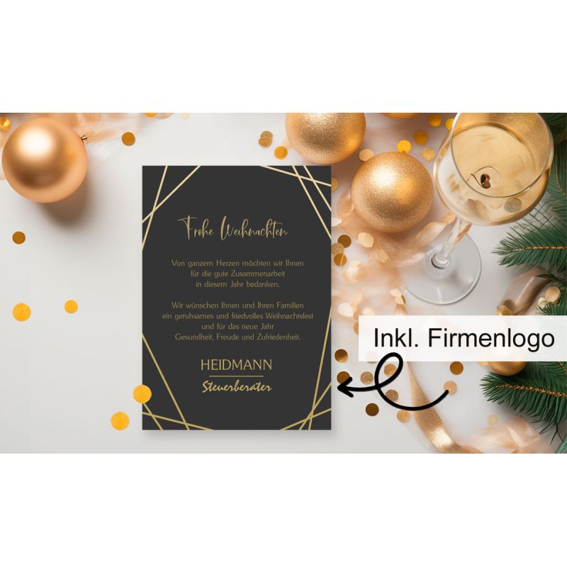 Weihnachtsgrüße geschäftlich Steuerberater mit Logo schwarz gold