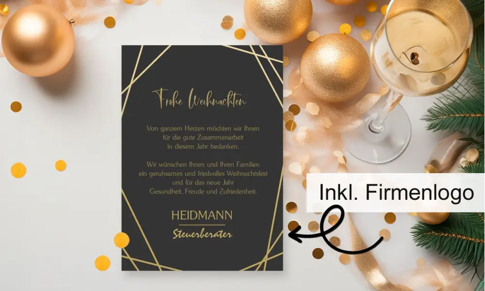 Weihnachtsgrüße geschäftlich Steuerberater mit Logo schwarz gold