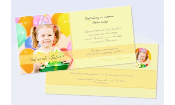 Karte Kinder-Geburtstag Einladungskarte DIN Lang "Partytime"