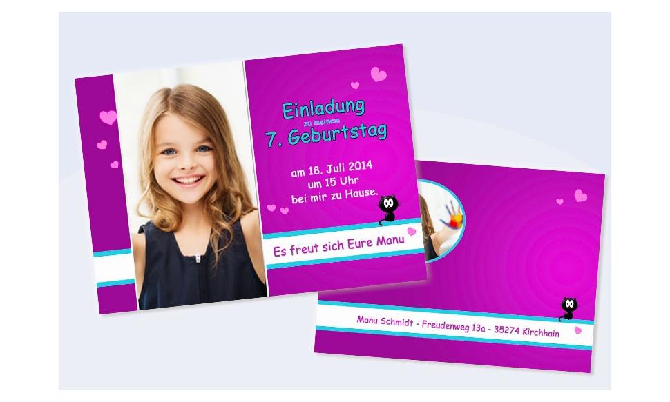 Einladungskarte Kindergeburtstag, Flachkarte A6 "strahlender Engel" in pink
