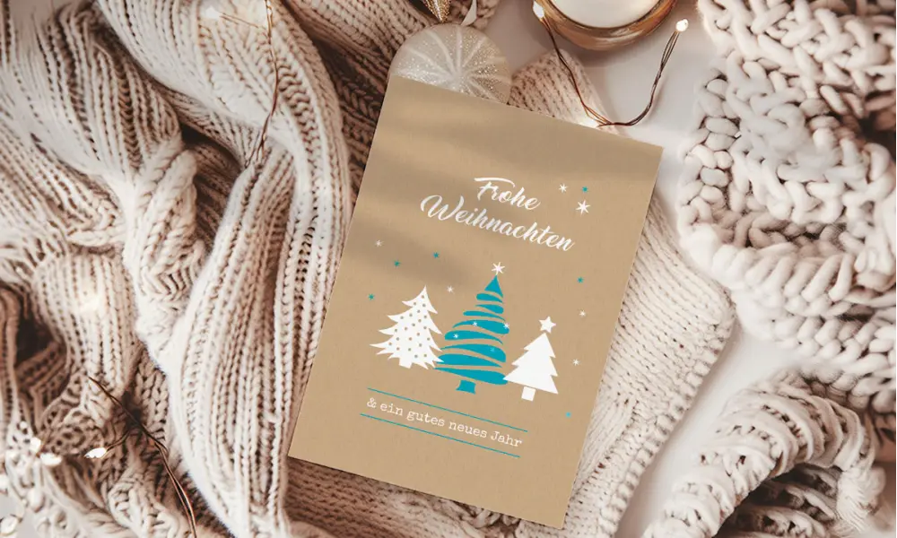 Weihnachtskarten geschäftlich auf Recyclingpapier mit Logo individuelle Postkarte Kraftpapier Optik