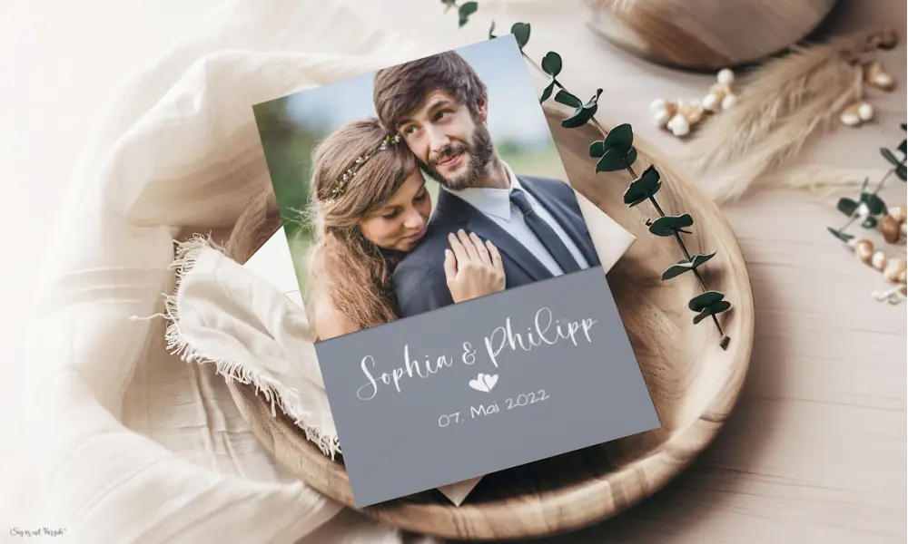 Dankeskarten Hochzeit Postkarte taubeblau