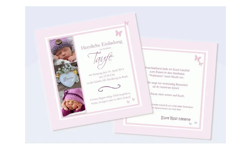 Einladung Taufe "Rosi", Taufeinladung, rosa