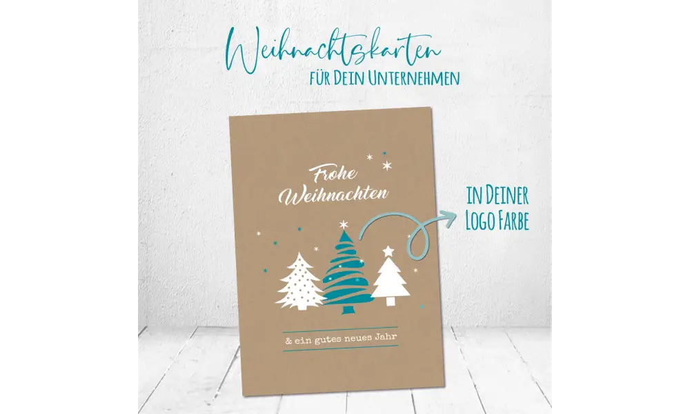 Weihnachtskarten geschäftlich auf Recyclingpapier mit Logo individuelle Postkarte Kraftpapier Optik