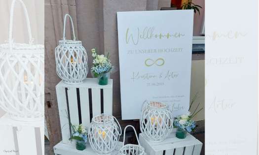 Edles Willkommensschild Hochzeit weiß gold