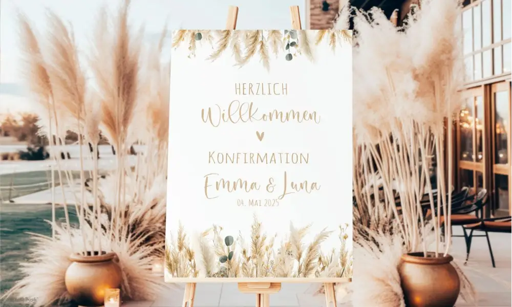 Willkommensschild Konfirmation Pampas