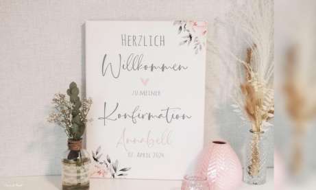 Willkommensschild Konfirmation rosa salbei
