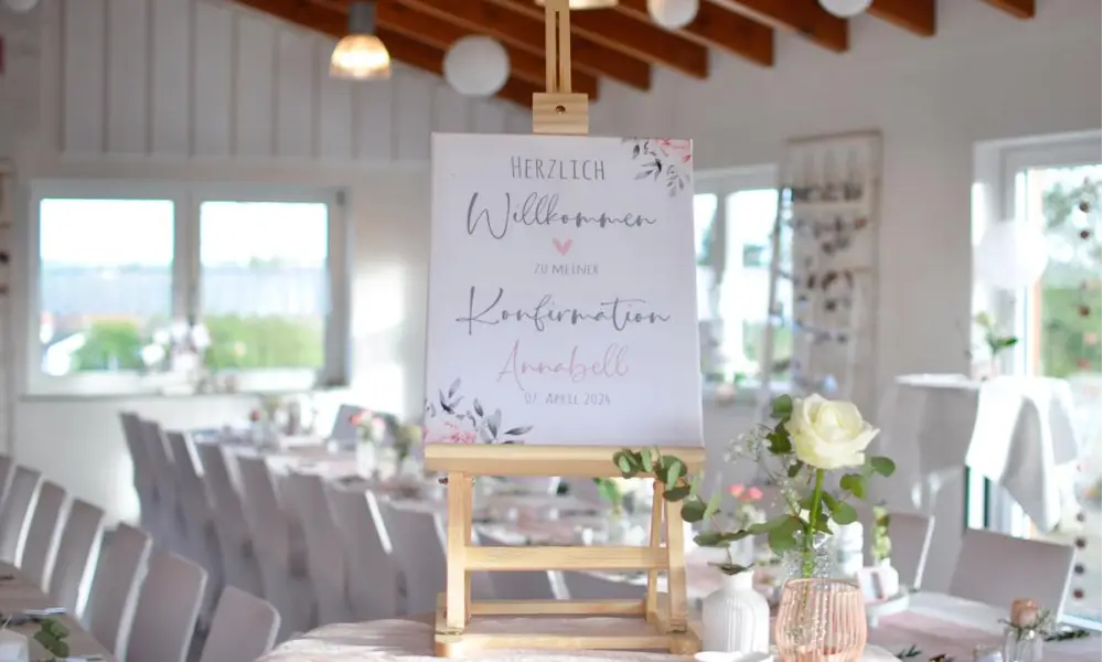 Willkommensschild Konfirmation rosa salbei