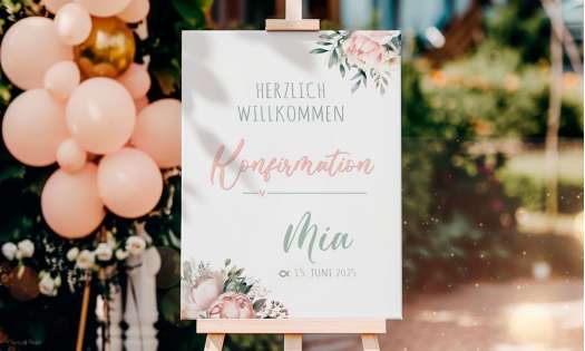 Willkommensschild Konfirmation rosa salbei
