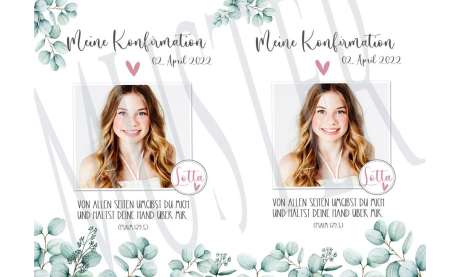 Windlicht Lichthülle zur Kommunion mit Foto, Eukalyptus