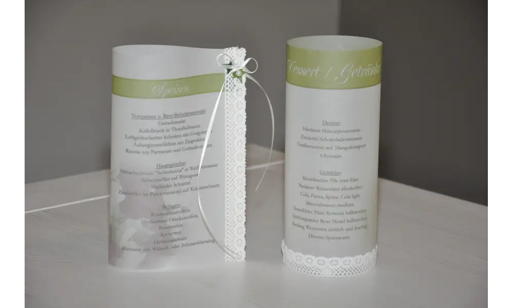 Menükarte, Getränkekarte, Hochzeitsmenü, Klappkarte Quadrat