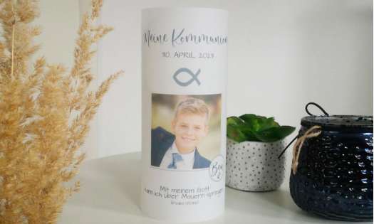 Windlicht Lichthülle Kommunion Fisch