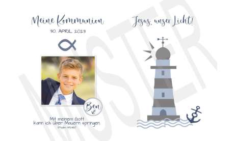 Leuchtturm, Windlicht Lichthülle Kommunion, Konfirmation, mit Foto, Tischdekoration
