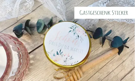 Gastgeschenk Sticker Schön, dass Du da bist