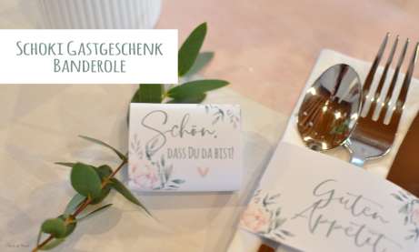 Gastgeschenk Banderole Schokoladentafel "Schön, dass Du da bist"