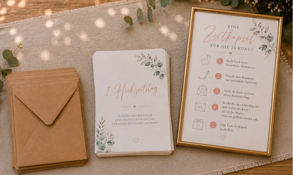 Zeitkapsel Karten Hochzeit mit Anleitung und Umschlägen Öffne mich