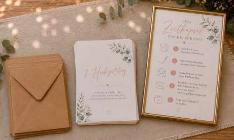Zeitkapsel Karten Hochzeit mit Anleitung und Umschlägen Öffne mich