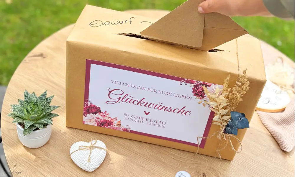 Kartenbox für Glückwünsche zum Geburtstag in rot