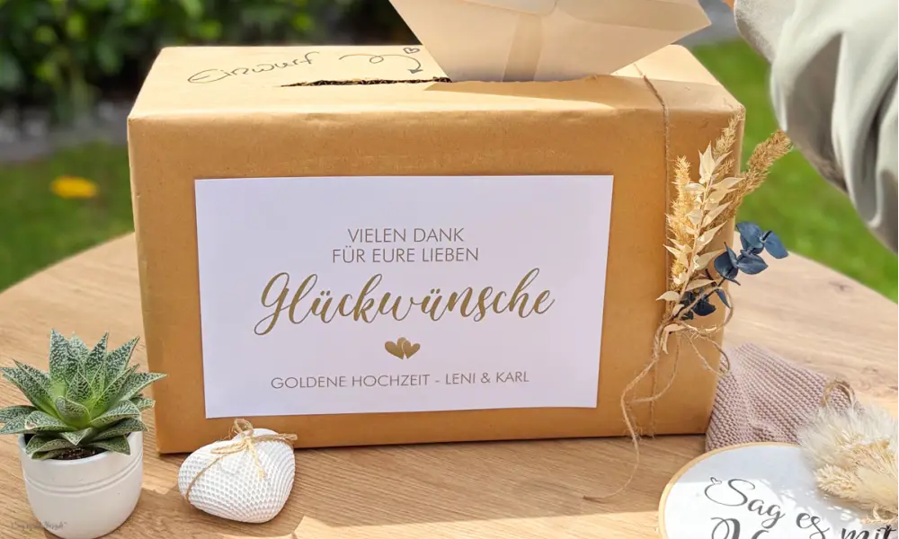 Kartenbox für Glückwünsche zur Goldenen Hochzeit Goldhochzeit