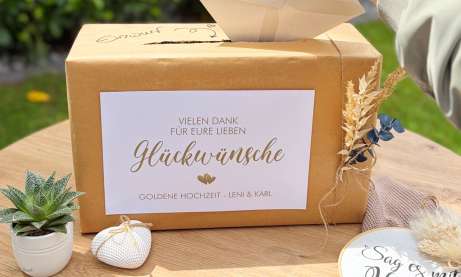 Kartenbox für Glückwünsche zur Goldenen Hochzeit Goldhochzeit