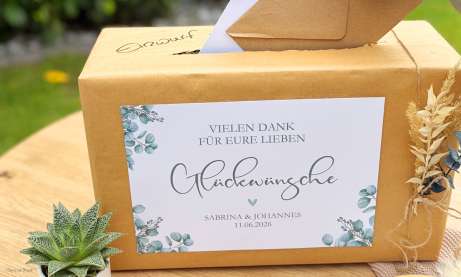 Kartenbox für Glückwünsche selber basteln, Cover mit Name und Datum