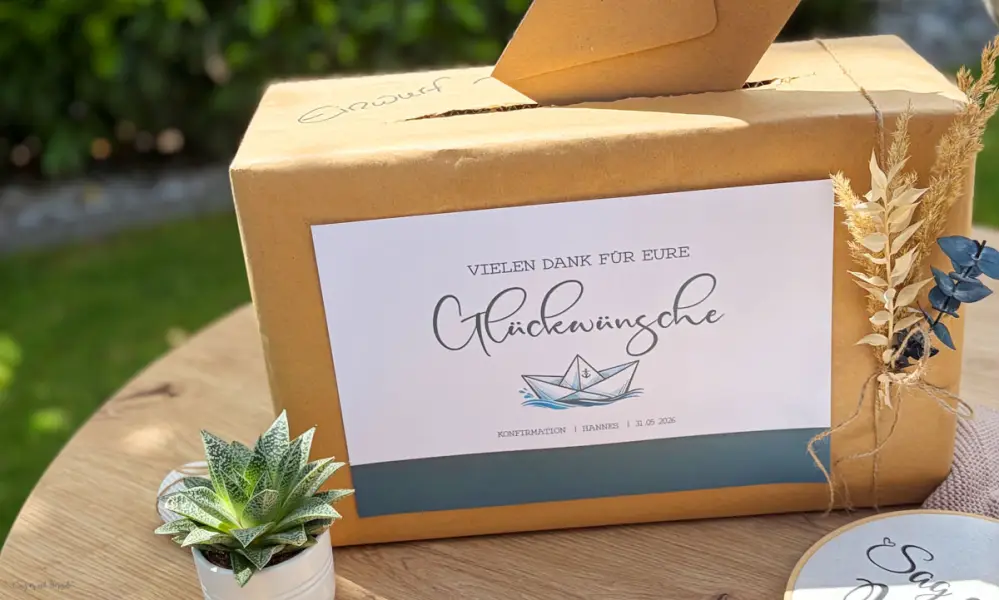Kartenbox zur Kommunion Konfirmation mit Origami Boot