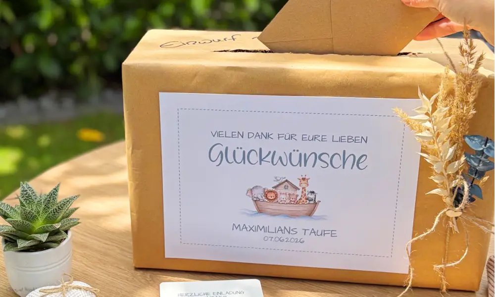 Kartenbox zur Taufe, Cover mit Arche Noah