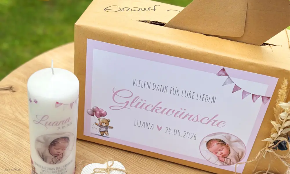 Kartenbox für Mädchen zur Taufe in rosa