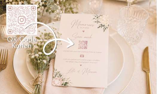 QR Code Karten Hochzeit rosa salbei