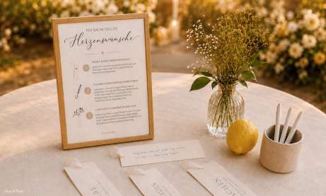 Wunschkarten zur Hochzeit mit Ablaufplan für die Idee für die Gäste