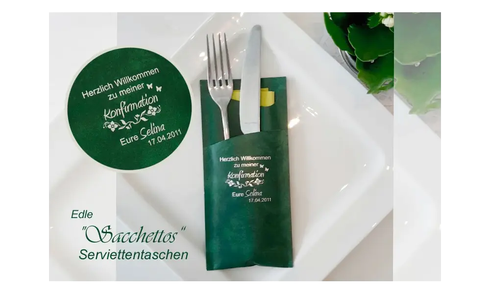 Edle Serviettentaschen "Sacchettos" mit individuellem Aufdruck