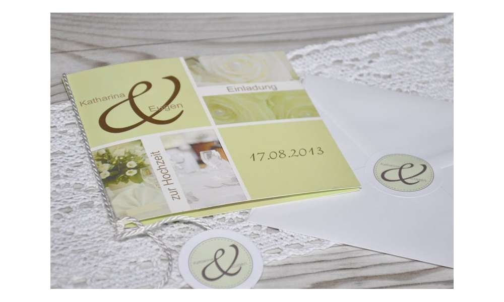 Einladungskarte Hochzeit "Elegance", Klappkarte Quadrat, grün