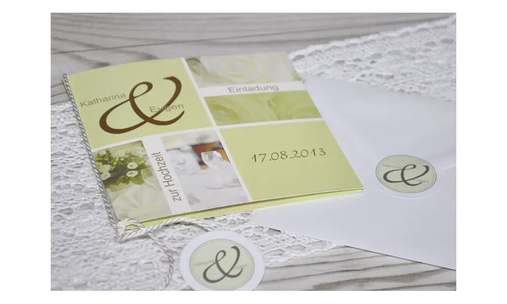 Einladungskarte Hochzeit "Elegance", Klappkarte Quadrat, grün