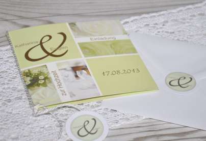 Einladungskarte Hochzeit "Elegance", Klappkarte Quadrat, grün