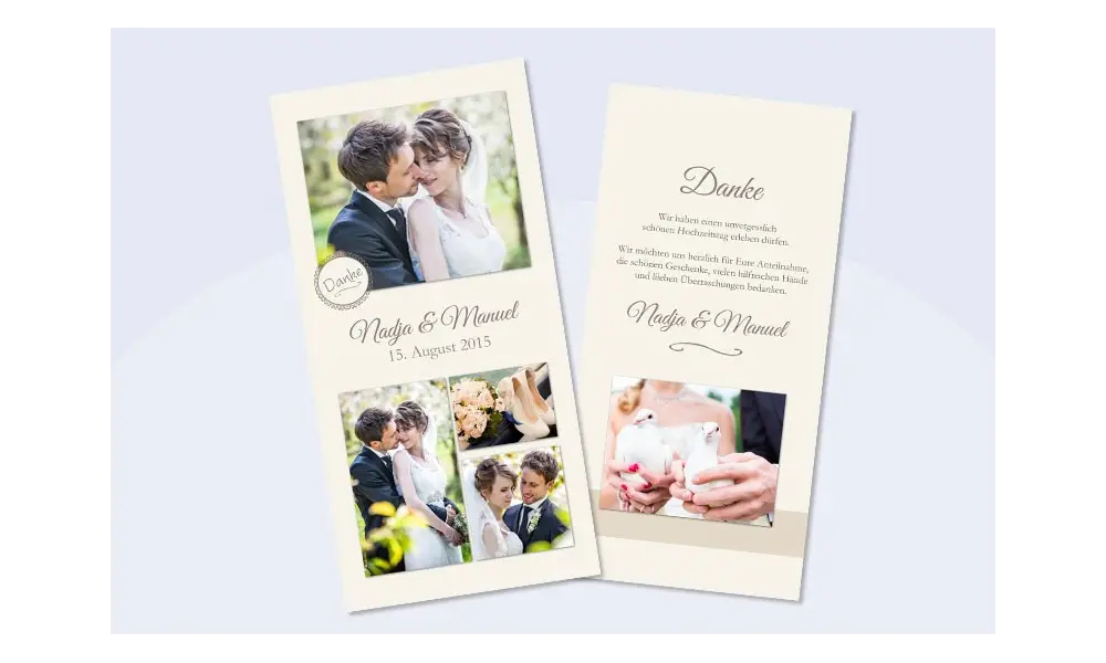 Danksagungskarte Hochzeit Collage, creme
